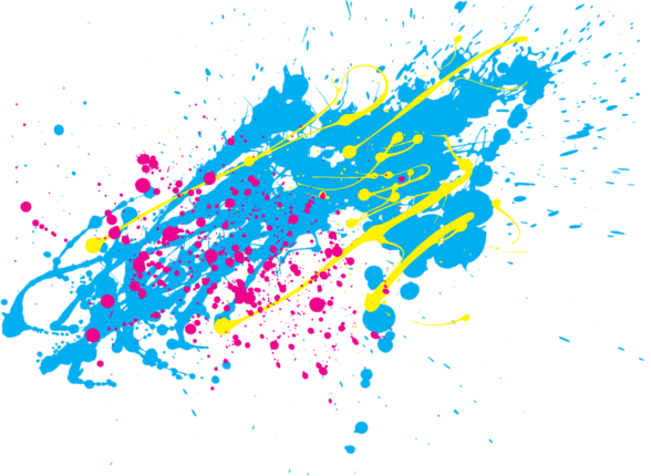 Bright blue, yellow, and pink paint splatter